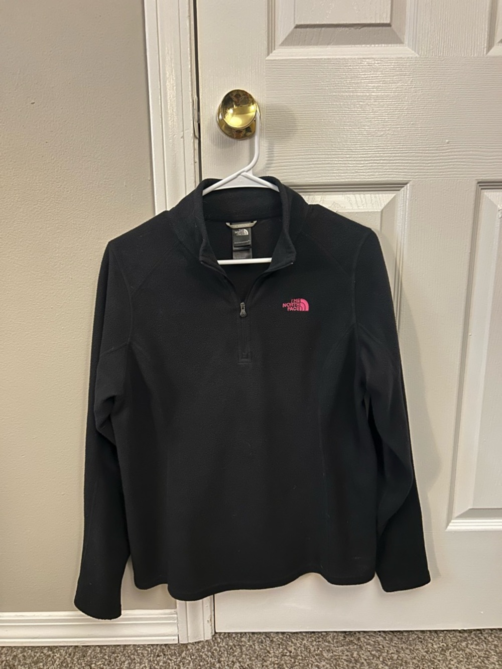 The North Face Women’s Black Quarter-Zip Fleece with Pink Logo - Size Large